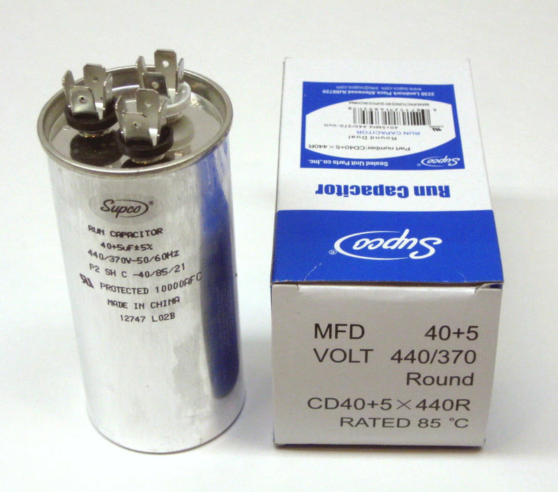 Dual Run Capacitor, Round, 50 + 5 Mfd., 440 Volt, CD50+5X440R PRCFD505 12790