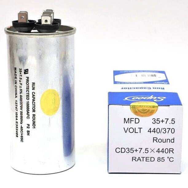 Supco CD35+7.5X440R HVAC Motor Round Dual Run Capacitor 35 + 7.5 MFD 440 Volts