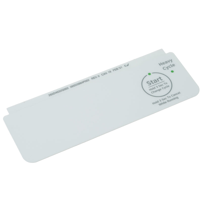 GE White Dishwasher Control Panel Overlay WD34X27921 Front View
