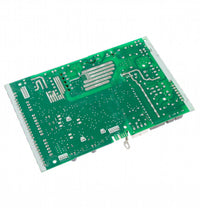 Green rectangular printed circuit board with silver conductive traces and solder pads
