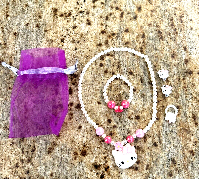 Kids Girls Faux Pearl Beads Necklace Bracelet Ring Earrings Set