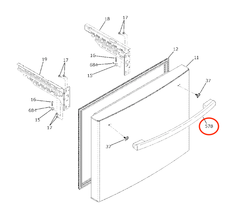 GE GFE26JEMNFDS GFE26JBMNFTS Freezer Door Handle
