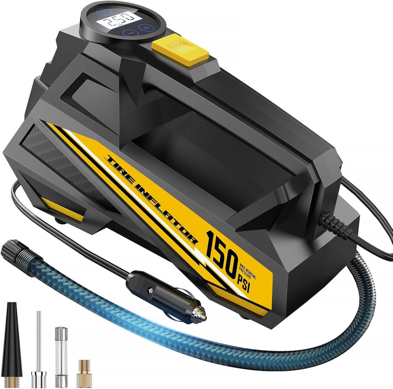 Portable Tire Inflator with 150PSI Digital Gauge & LED Light Air Pump Large