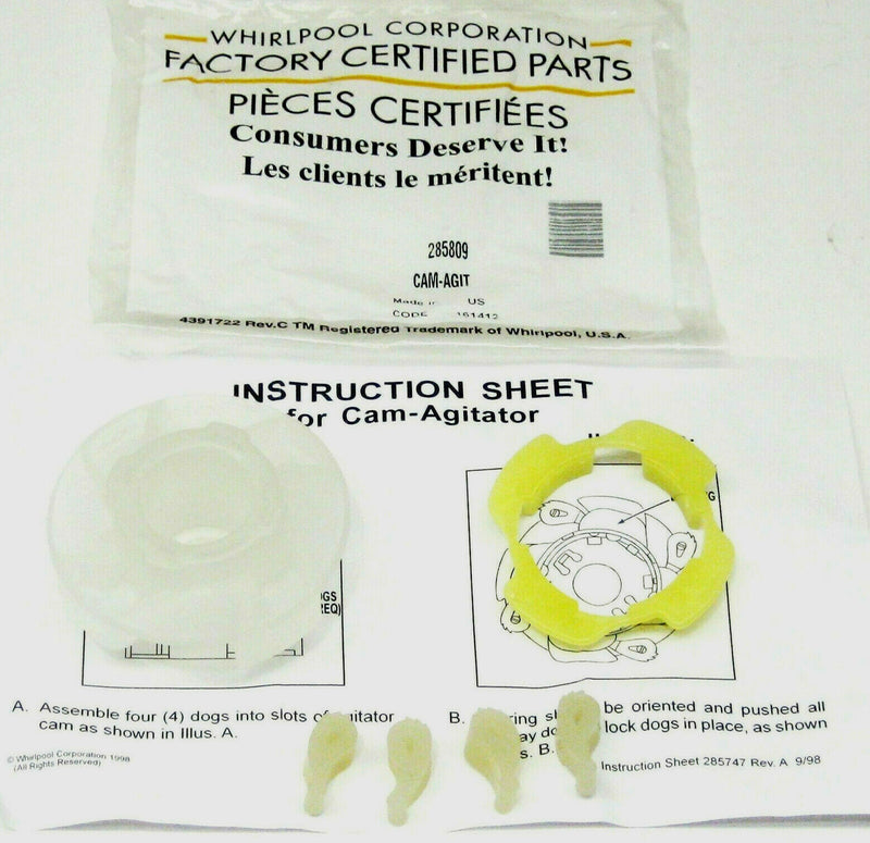 Authentic Whirlpool 285809 WP285809 Kenmore Washer Agitator Dogs Cam Kit