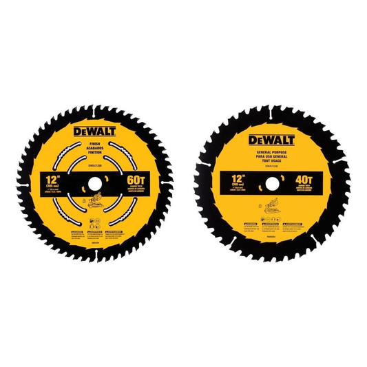 Miter Saw Blade Combo Pack, 12” Blades, 40 Tooth & 60 Tooth, Fine Finish, Ultra