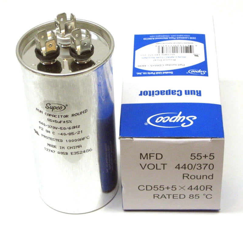 SUPCO CD55+5X440R 440V 55/5 MFD Compressor & Condenser Motor Capacitor PRCFD555