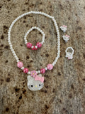Kids Girls Faux Pearl Beads Necklace Bracelet Ring Earrings Set