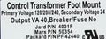 Universal HVAC Transformer 120/208/240 Volts x 24 Volt Foot Mount SXT105 40VA HV