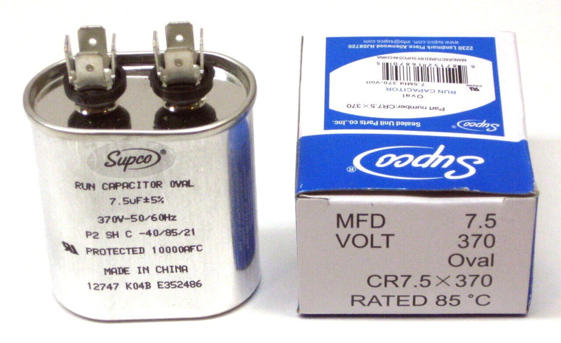 Supco Oval Run Capacitor 7.5 MFD 370V Volt VAC CR7.5X370 50/60HZ