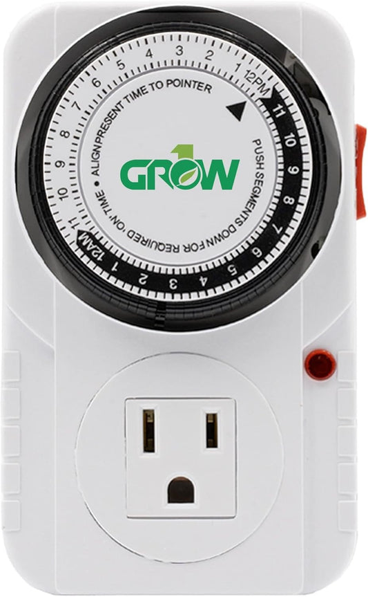 GROW1 120v Analog Timer Single Outlet 24 Hour Grounded Lamp Grow light Quality