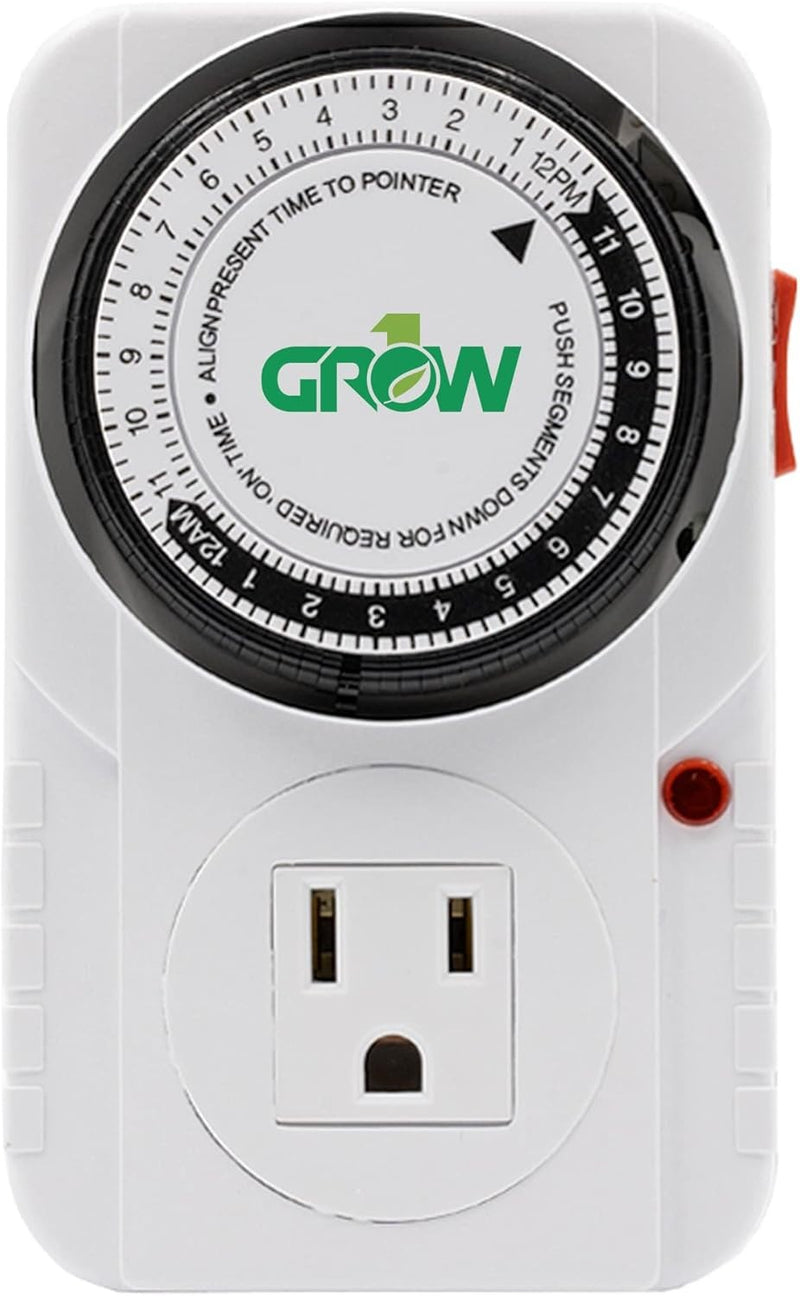 GROW1 120v Analog Timer Single Outlet 24 Hour Grounded Lamp Grow light Quality