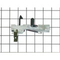 Silver metal refrigerator door latch with black plastic components and a coiled spring