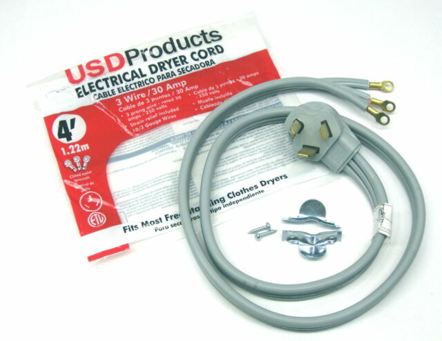 USD Products 3-Wire 30Amp 4'' Electrical Dryer Cord DC3-30-5